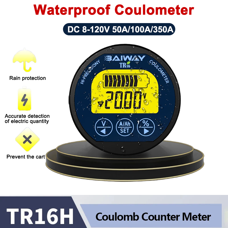 Battery Monitor Coulometer - TR16H Waterproof Coulometer DC 8-120V 50A/100A/350A