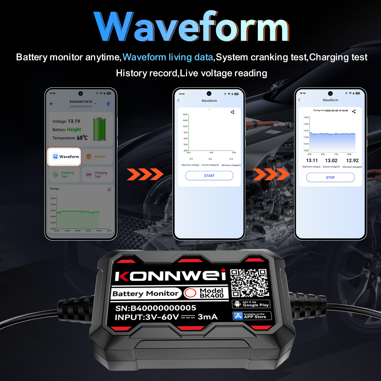 BK400 Bluetooth Car Battery Mo - Battery Monitor Coulometer ulasan dan harga